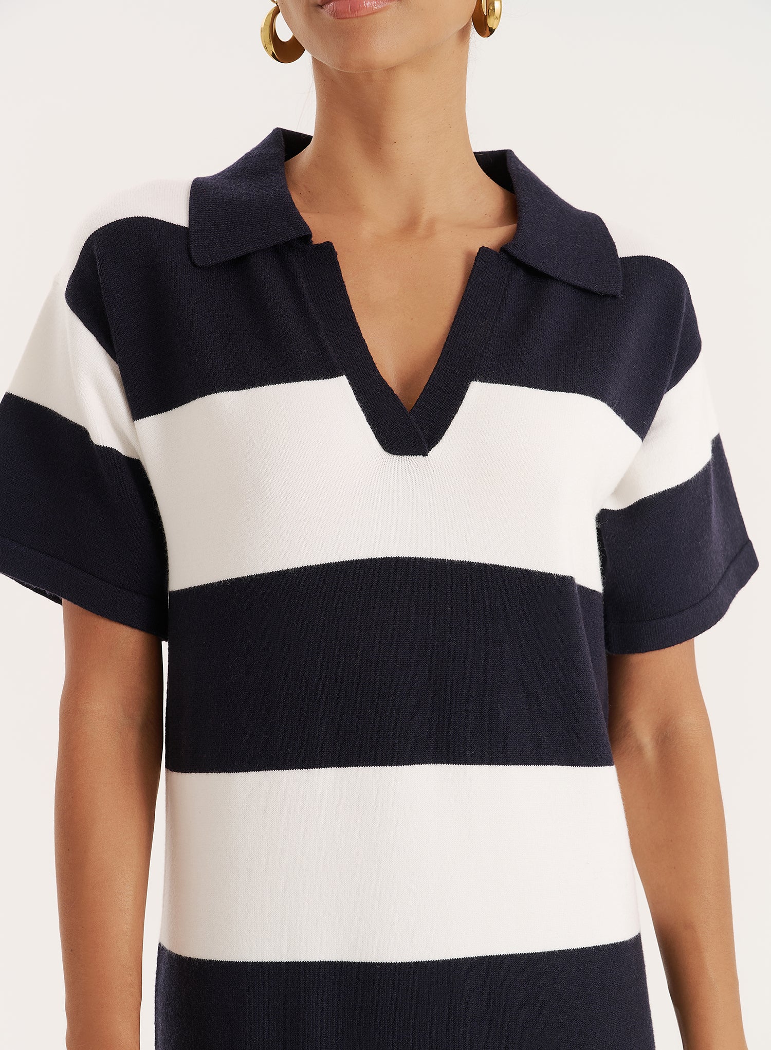 Black And White Stripe Knitted Rugby Maxi Dress